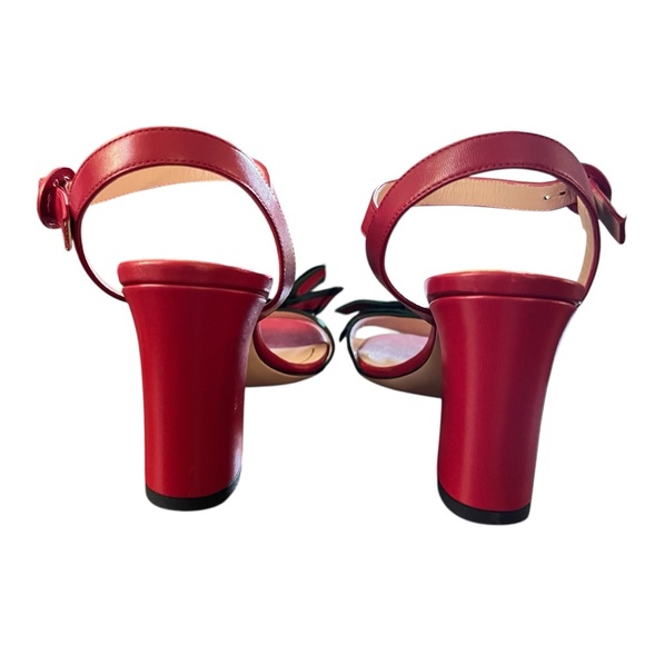Authentic Red Gucci Web Silk Flower Bow Mid Sandals Size 37;new with tags - Picture 3 of 9